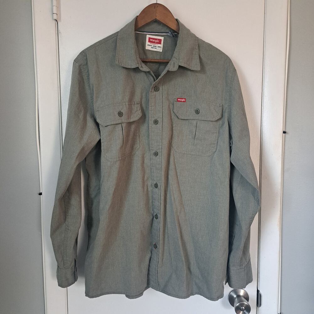 Wrangler Relaxed Fit Long Sleeve Woven Shirt Olive Night Heather Men's Large